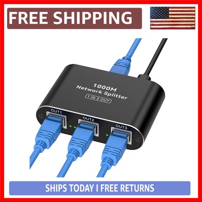 Luxury 1 to 3 Ethernet Splitter - High-Speed 1000Mbps RJ45 Network Switch wit...