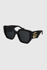 Gucci GG Oversized Sunglasses Black Gold Cat Eye Grey Lens, 54mm Luxury Eye-wear
