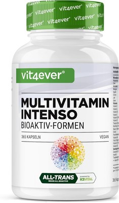 Premium Multivitamin A-Z, 365 hochdosierte Kapseln mit 26 Bioaktiv-Formen, Vegan
