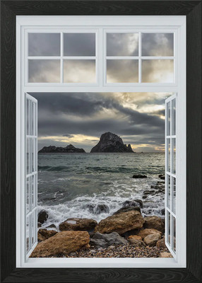 Offenes Fenster Meerblick Gerahmtes Wandbild Poster Leinwanddruck Bild