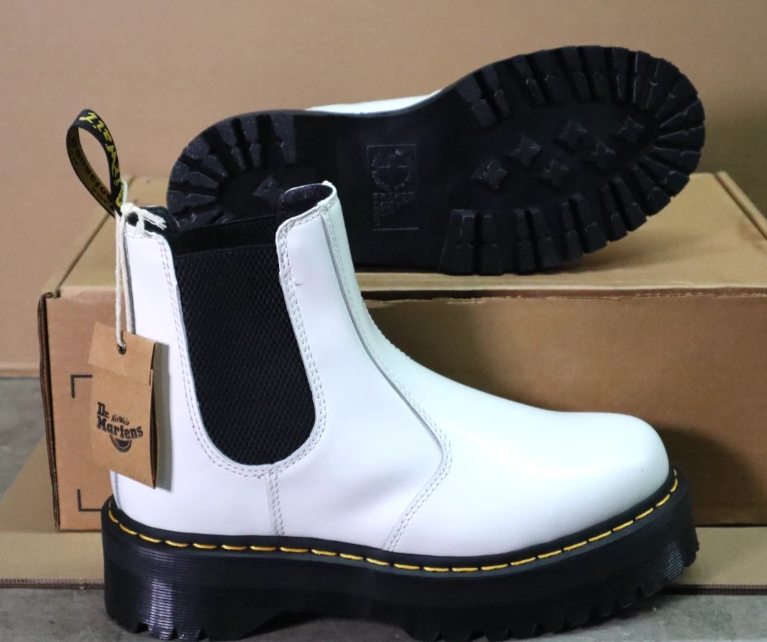 Dr. Martens Mens Size 12 2976 Bex White Leather Chelsea Boots Grunge Goth Punk Dr. Martens Low (1-1.9 in) Heel Height Chelsea Boots for  main image 2