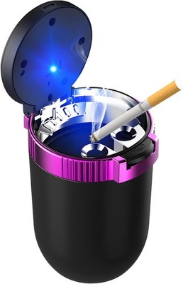 Car Ashtray with Lid, Auto Portable Stainless Steel Smokeless As Color: Purple