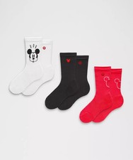 DISNEY X LULULEMON WOMEN'S DAILY STRIDE COMFORT CREW SOCKS 3 PACK NWT L