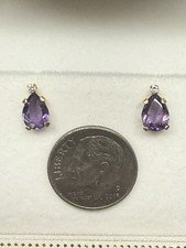Amethyst Stud Earrings 14k Yellow Gold Diamond Accents New