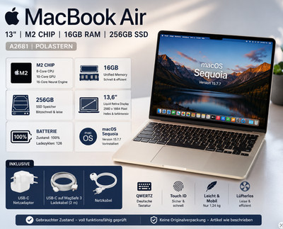 Apple MacBook Air |  13'' - M2 -  16GB  - 256GB Polastern Laptop A2681 Notebook