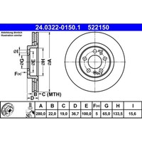 Bremsscheibe Ate 24.0322-0150.1 (2 Stk.) FüR Audi Skoda Vw Seat A3