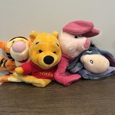 4 VTG Mattel Disney Winnie The Pooh Piglet Eeyore Tigger Hand Puppet Plush 2000