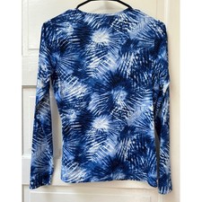 Lands' End Woman's Blue and White Long Sleeve Swim Top Rash Guard Size XS 2-4