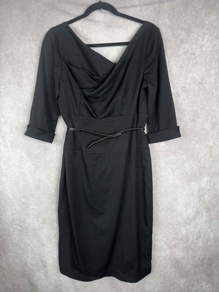 Черный Halo классический 3/4 рукав Jackie O платье-футляр в черный женский размер 12 новый с Ярлыками - Изображение 4 из 4