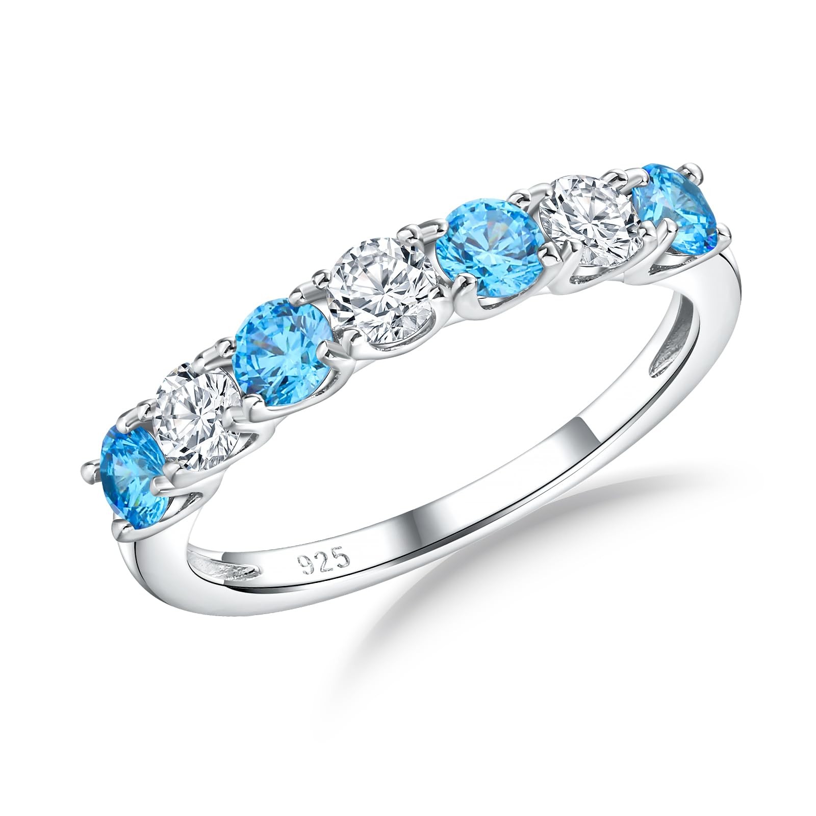 December Birthstone Ring 925 Sterling Silver Cubic Zirconia Band Ring 7 Stone...