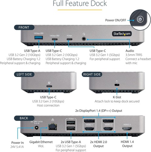 StarTech.com USB-C Triple Monitor Docking Station - HDMI/DP Triple 4k USB C Dock - Photo 3/9