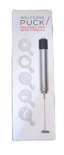 Wolfgang Puck Silver Frothing Stainless Steel Pen with Stencils-New In Box