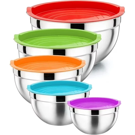 🔥Stainless Steel Mixing Bowls 5 Piece Bowl Set with Lids for for Prep Baking🔥