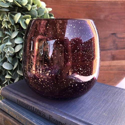 Handblown Amethyst Purple Glass 4” Votive Candle Holder With Gold Speckles - Picture 3 of 10