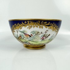 Derby bowl, Sèvres style, painted with exotic birds. Mock Sèvres mark. c.1835-40