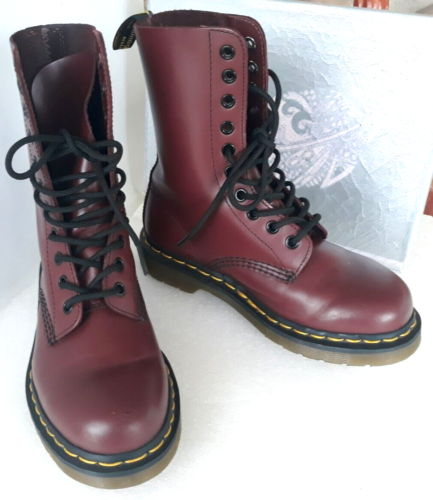 Dr. Martens 1490 Boots ~ Cherry Red ~ Lace up- 10 eyelet ~ Wo’s Size L 5 ~ Nice