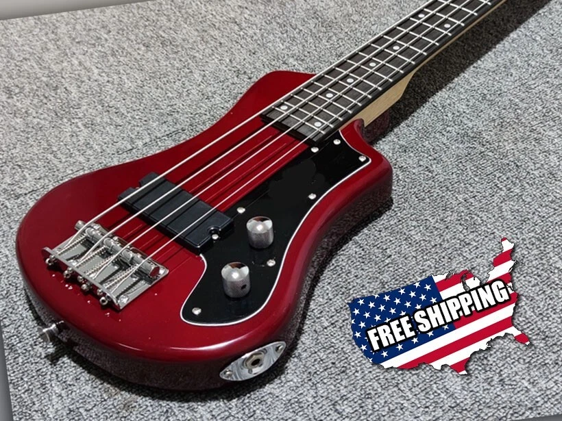 NEW Bass Electric Guitar 4 String Mini Travel Red Color Body Free Shipping