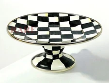 MacKenzie-Childs Courtly Check Enamel Mini Pedestal Platter 8" Dia. New No Box