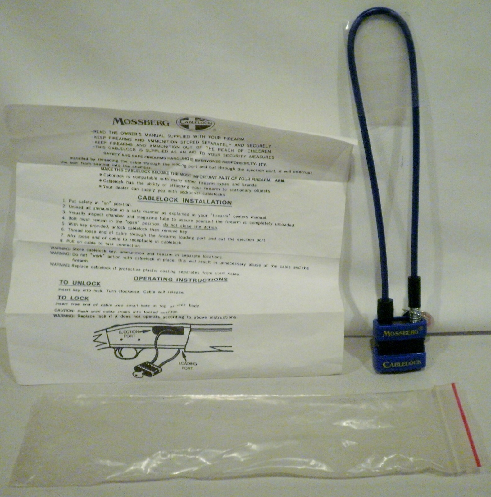 Mossberg Cable Lock Gun Lock 2 Keys Instructions eBay