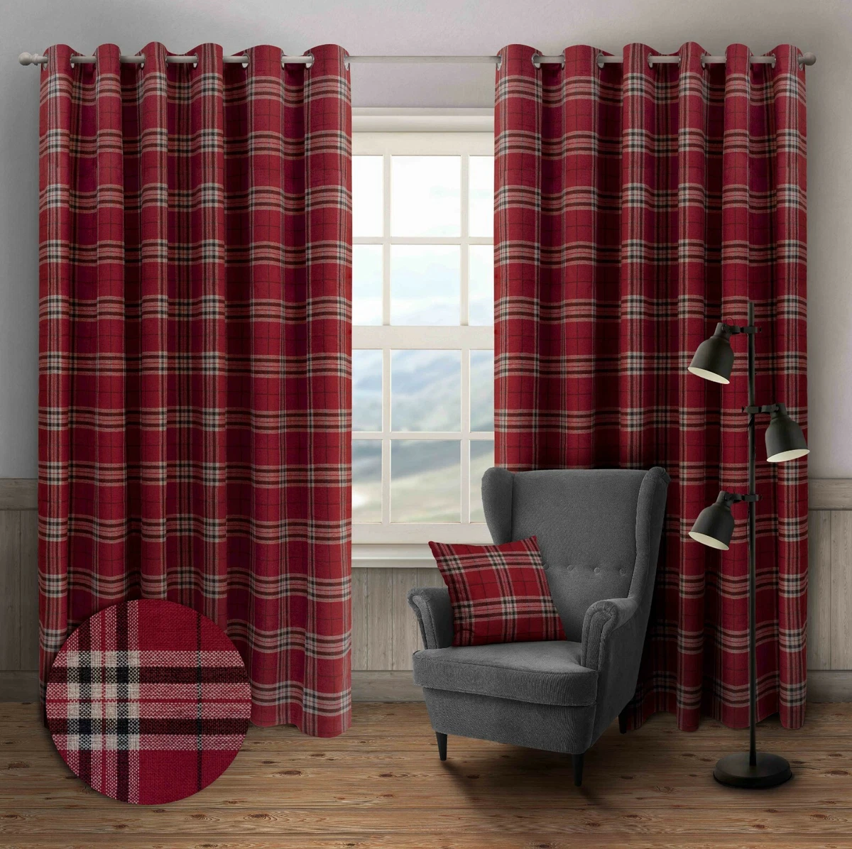 Red cheap check curtains