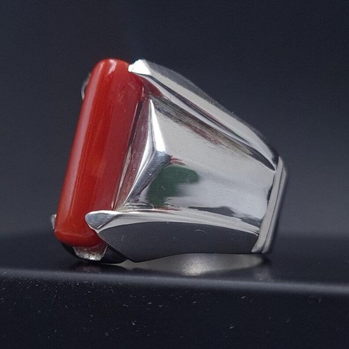 Big Real Dark deep Beautiful Coral Ring Coral Rings For Men Coral stone gift men - Picture 5 of 9