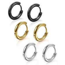 3 Pair Men Women Stainless Steel Hoop Earrings Cartilage Lip Piercing Nose Ring