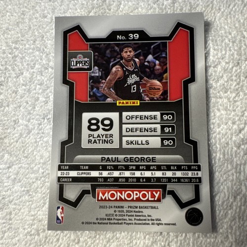 2023-24 Panini Prizm Monopoly #39 Paul George Los Angeles Clippers - Picture 2 of 2