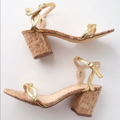 New Lulus Savi Gold Cork Ankle Strap Heels Size 7.5 | eBay