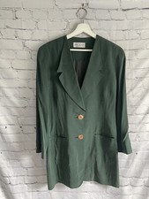 Betty Jackson Vintage Silk Blend Green Longline Blazer Size Medium