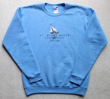Ft Myers Beach Sweatshirt Crew Neck Pullover Sailboat Nautical Blue Youth XL
