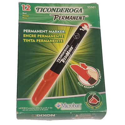 Ticonderoga Permanent Marker Red 12 Pack 95501 Redimark Chisel Microban 