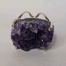 Amethyst Rough Stone Ring Crystal Women's Purple