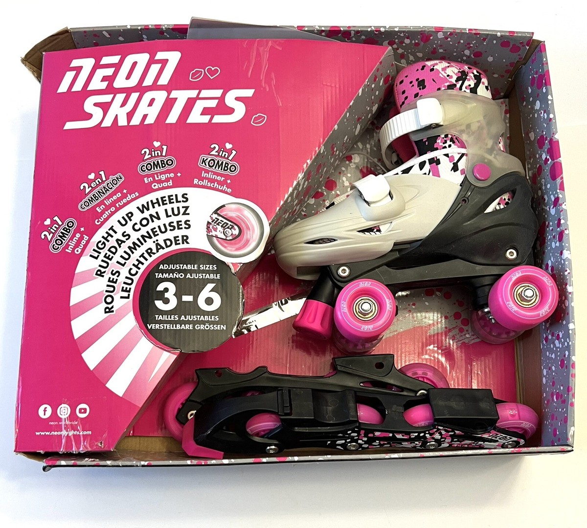Neon Combo Skates 2-in-1 combo size 3-6 Adjustable Light Up