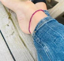Natural Ruby Beaded Ankle Bracelet Minimalist Red Gemstone Summer Foot Anklet