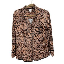 Soma Cool Nights Pajama Top Size Medium Long Sleeve Button Up Leopard Print