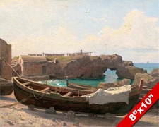 BOAT ON SHORE AT CAPRI ISLAND NAPLES BAY ITALY PAINTING ART REAL CANVAS PRINT