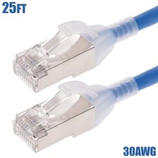 25FT Cat6A RJ45 Network LAN Ethernet Shielded Patch Cable Slim Cord 30AWG Blue