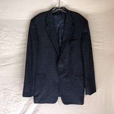 Hickey Freeman Mens Blue Plaid Wool Silk Sportcoat Blazer Jacket Size 46L