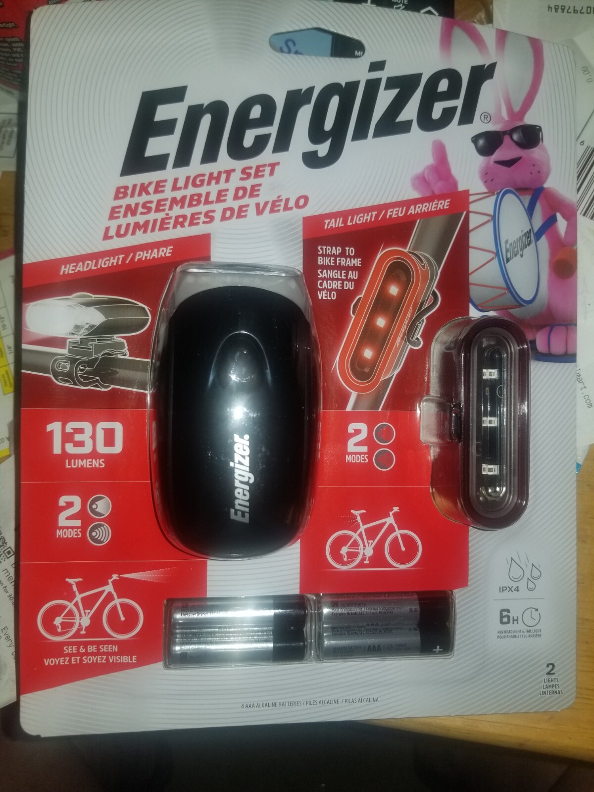 ENERGIZER BIKE LIGHT SET HEADLIGHT & TAIL LIGHT130 LUMENS w/ 2 MODES