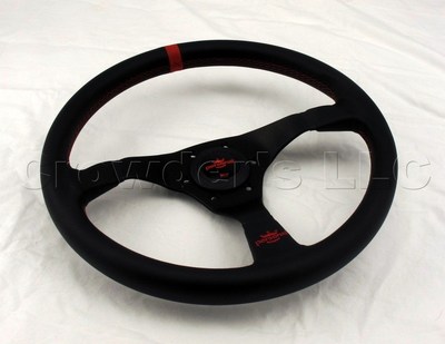 Personal 350mm Trophy Steering Wheel Black Leather with Red