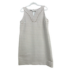 Talbots Womens Sleeveless Shift Dress Size 12 Ivory Taupe Stripe Lined V-Neck