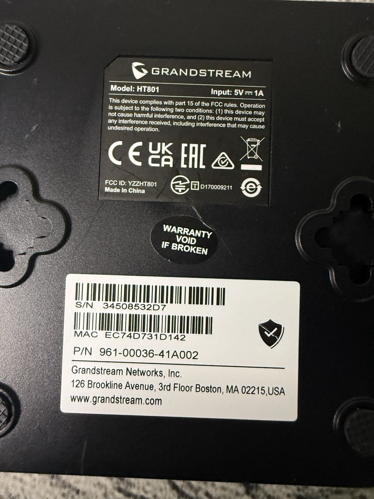 Grandstream HT801 Single Port Analog Telephone Adapter - Works - No Power Cord -