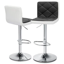 Bar Stool Set of 2 Height-Adjustable Barstools Black-White Blocking PU Leathe...