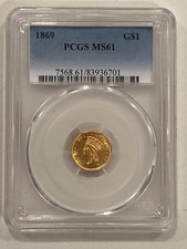 1869 $1 Gold Dollar PCGS MS61 Type 3