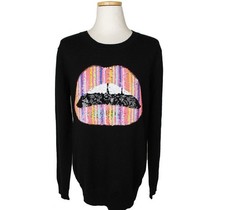 Markus Lupfer Black Sequin Lip Knit Top S 26809687