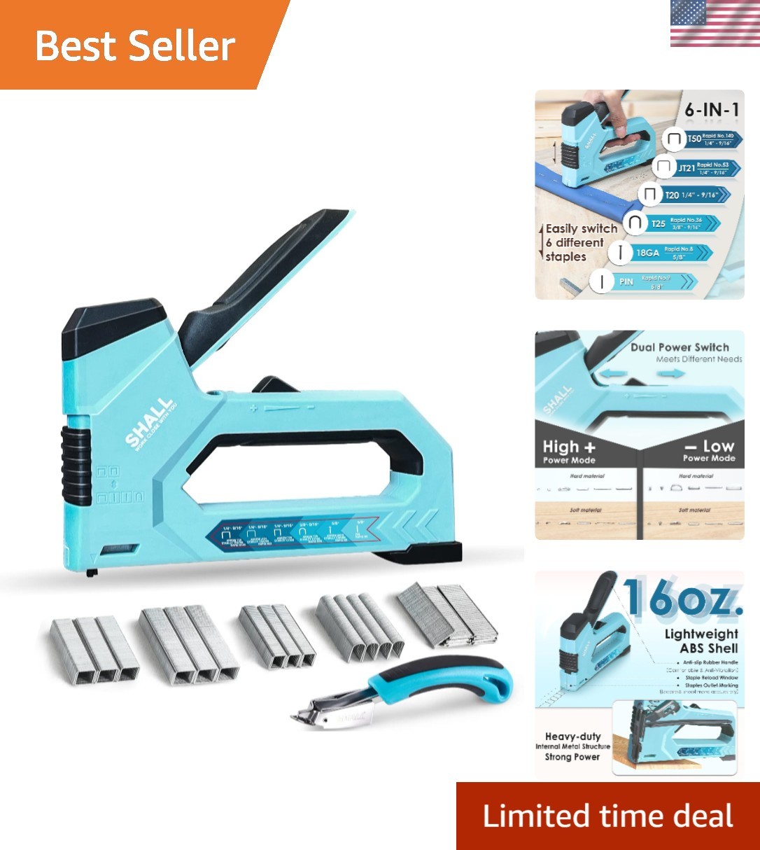 6-in-1 Heavy Duty Staple Gun - Ergonomic Nail Gun with 4000 