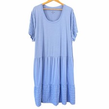 Cuddl Duds Womens Blue Lace Tiered T-Shirt Midi Dress Size 2X Short Sleeve