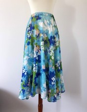 1970s Vintage Semi-Sheer Blue and Floral Midi Skirt