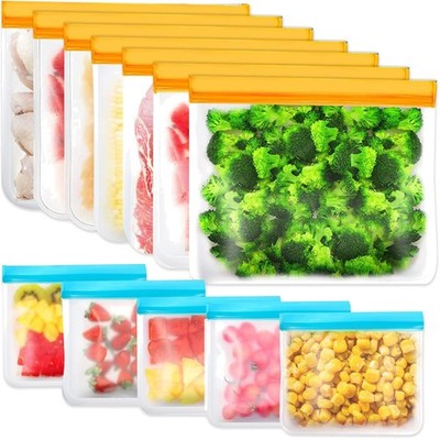 12 Piece Silicone Bag Set - Waterproof Zip Freezer Bags for Freezer | Snack B...
