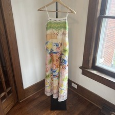 C&C California Tropical Print Maxi Dress Linen Blend Smocked Womens S NWT